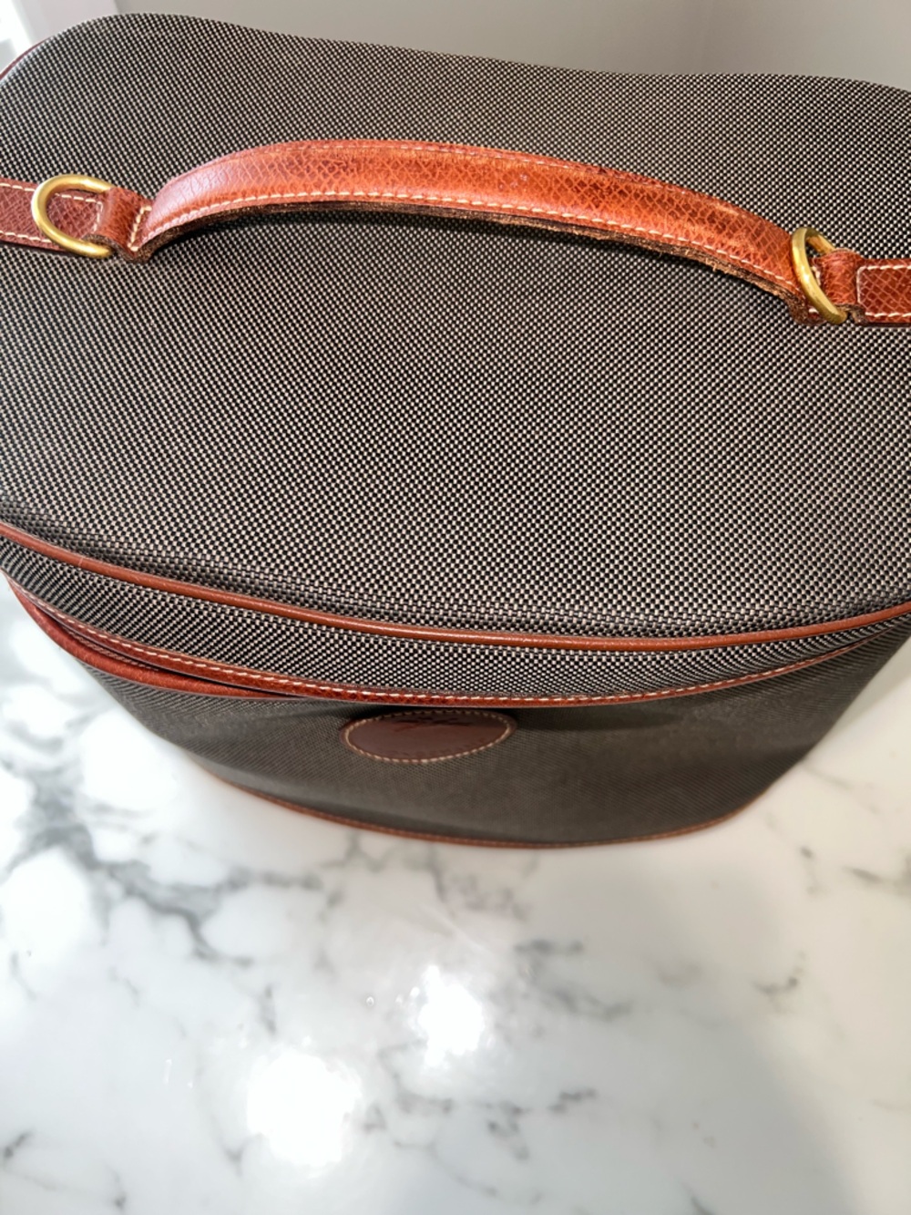 Vintage 90s Longchamp  Le Pliage Country Estate Cognac & Moss Vanity Train CBK - Picture 10 of 10